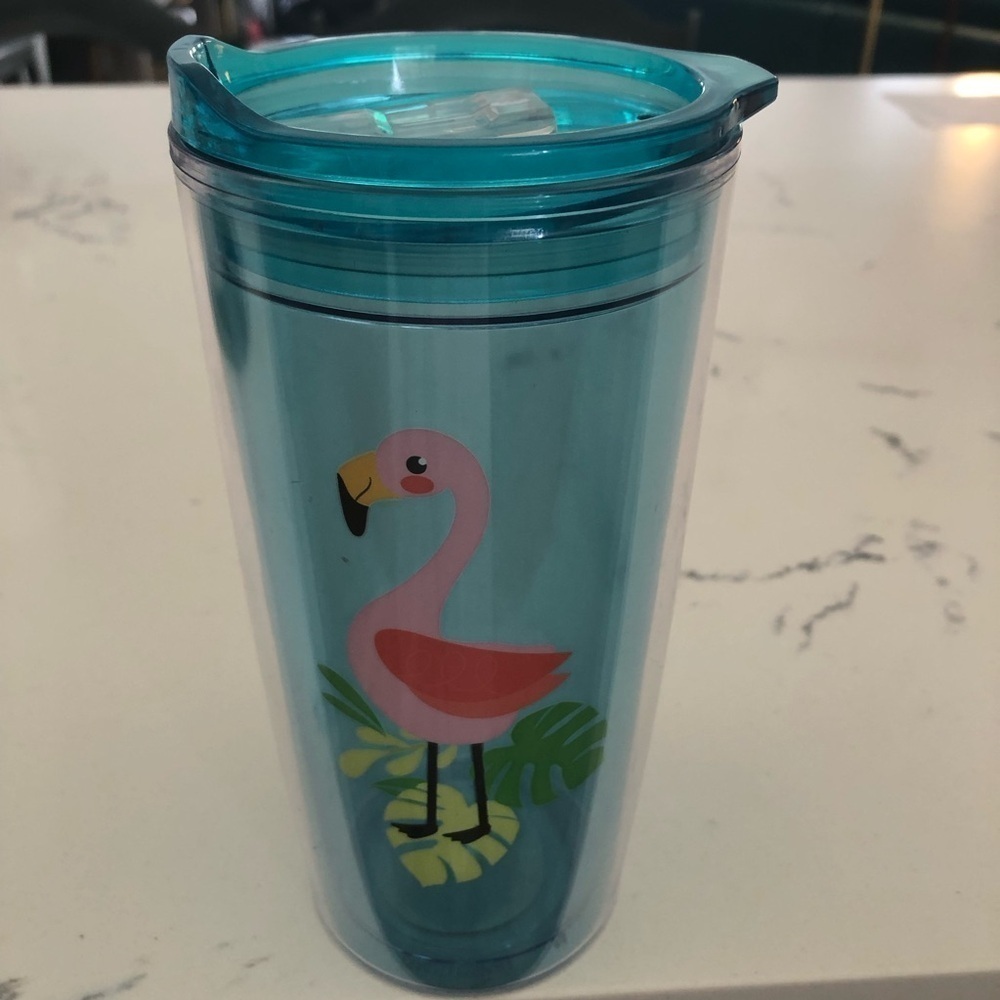 NWT Garden Party Double Wall Tumbler 20 oz. Clear Blue Flamingo Graphic